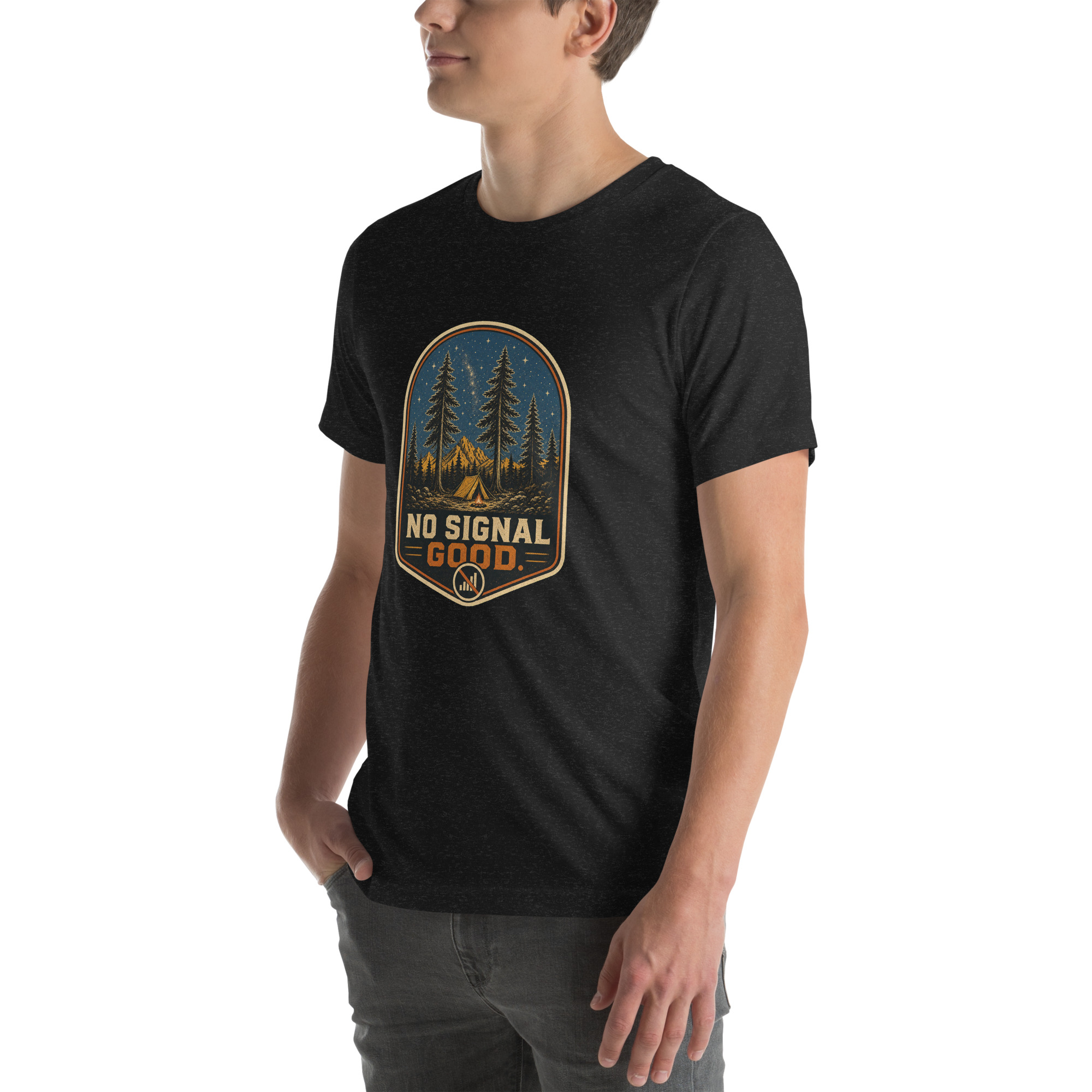 No Signal Good Men's Camping Graphic T-Shirt - Image 4