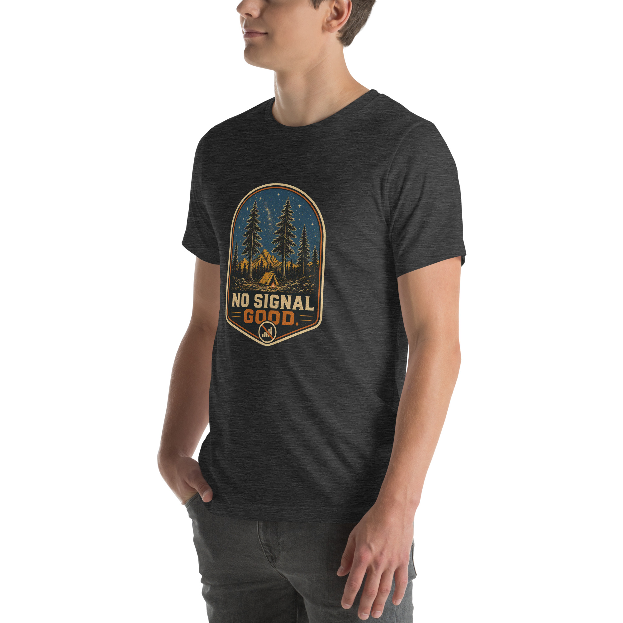 No Signal Good Men's Camping Graphic T-Shirt - Image 28